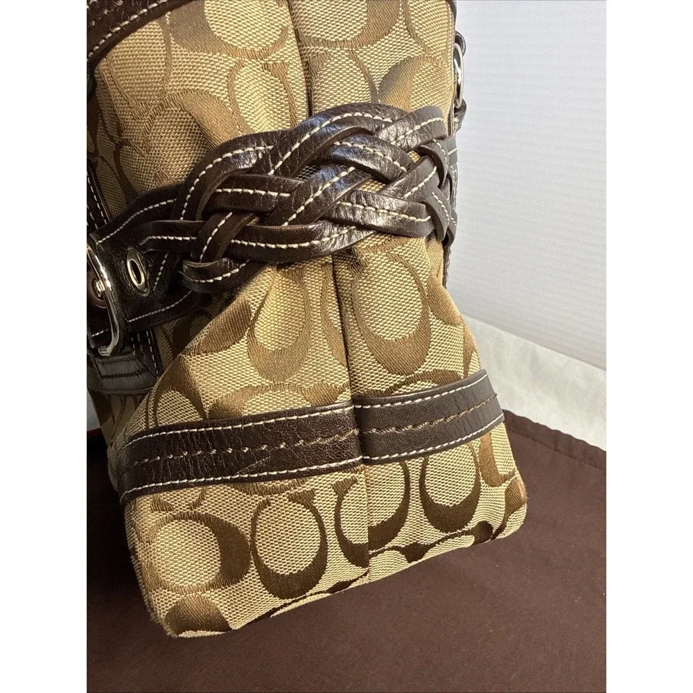 Vintage Y2K Coach Soho 5089 Signature Canvas Braided Leather Satchel Tote Brown